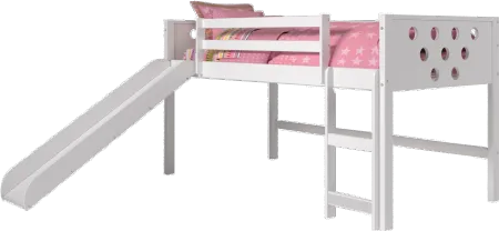 Boston White Twin Loft Bed with Slide