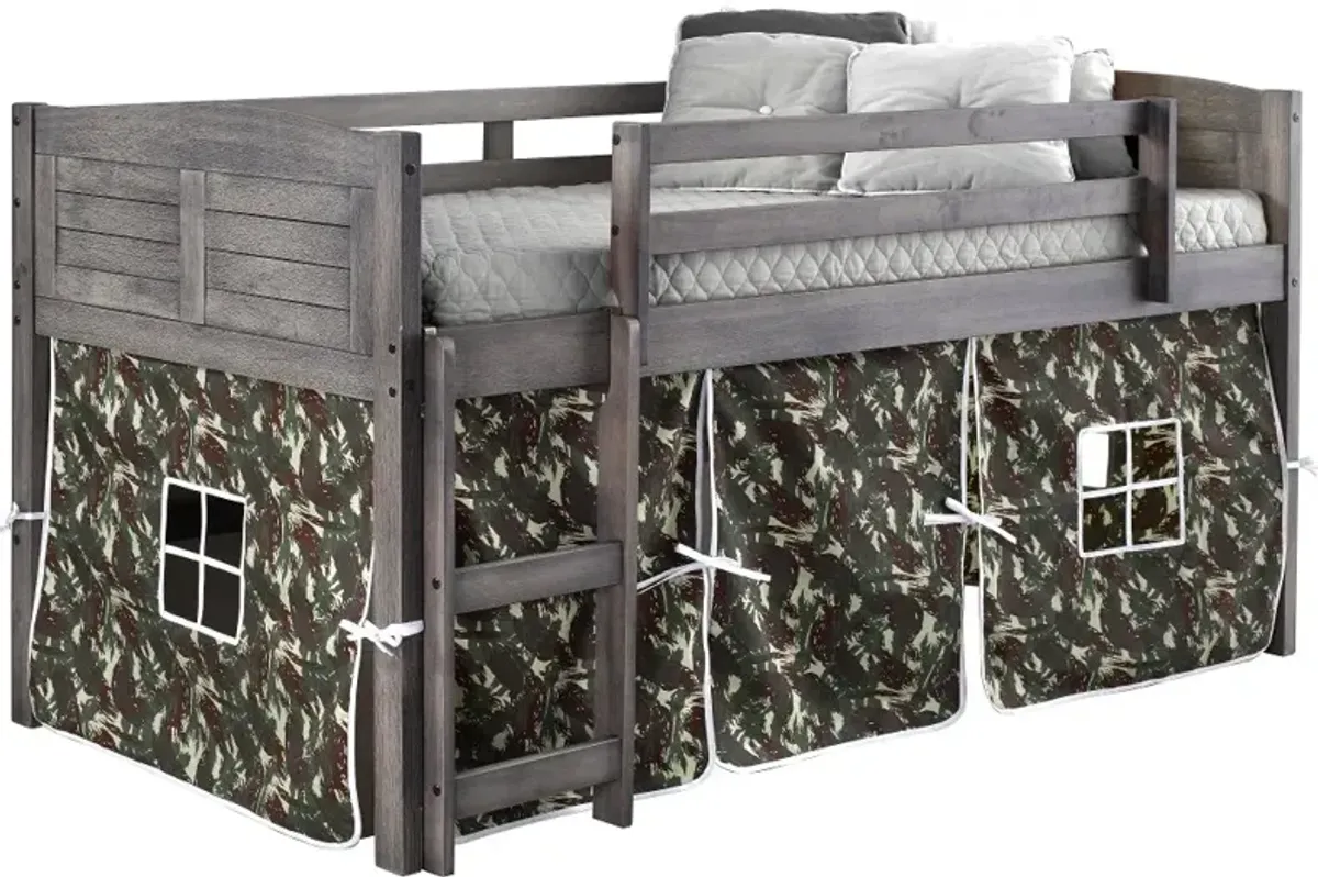 Louver Antique Gray Twin Loft Bed with Camo Tent