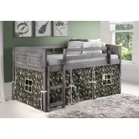 Louver Antique Gray Twin Loft Bed with Camo Tent