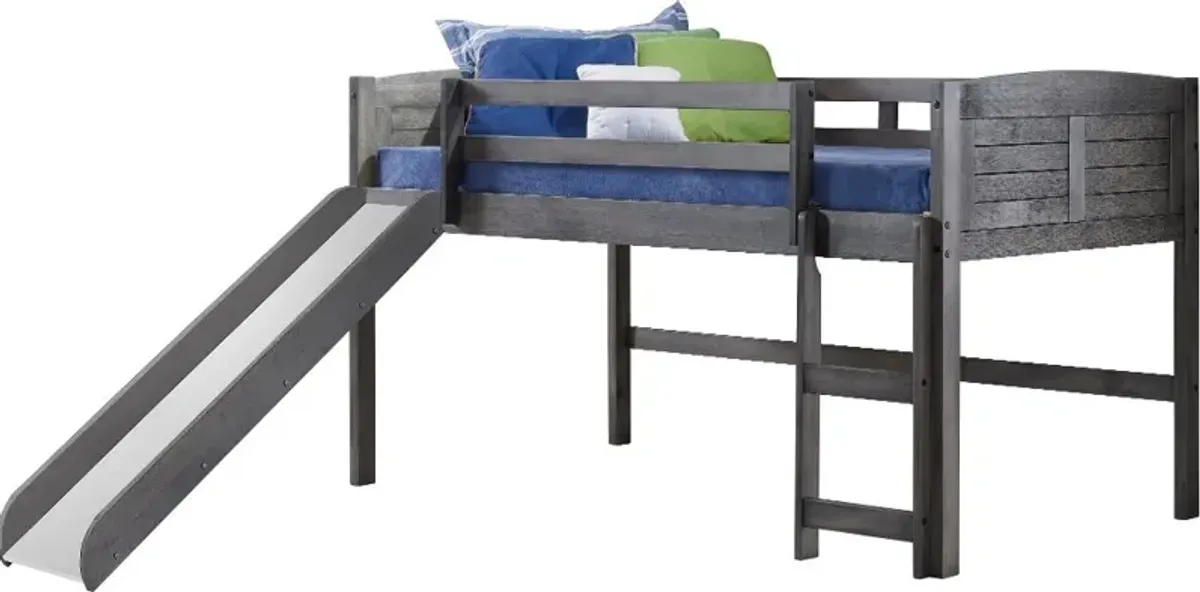 Louver Antique Gray Twin Loft Bed with Slide