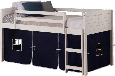 Louver White Twin Loft Bed with Navy Blue Tent