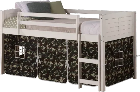 Louver White Twin Loft Bed with Camo Tent