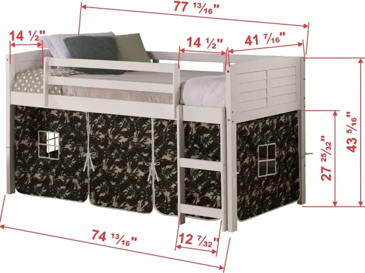 Louver White Twin Loft Bed with Camo Tent