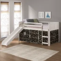Louver White Twin Loft Bed with Camo Tent and Slide