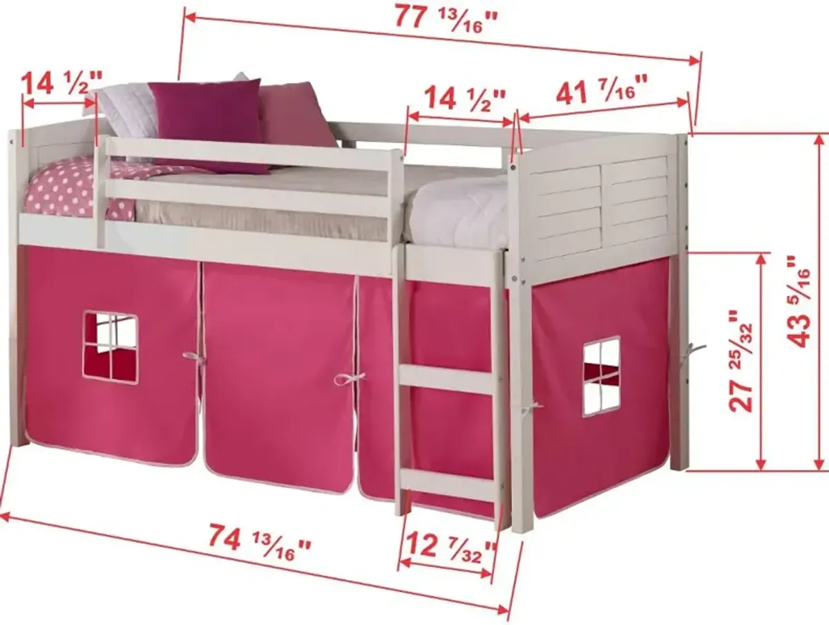 Louver White Twin Loft Bed with Pink Tent