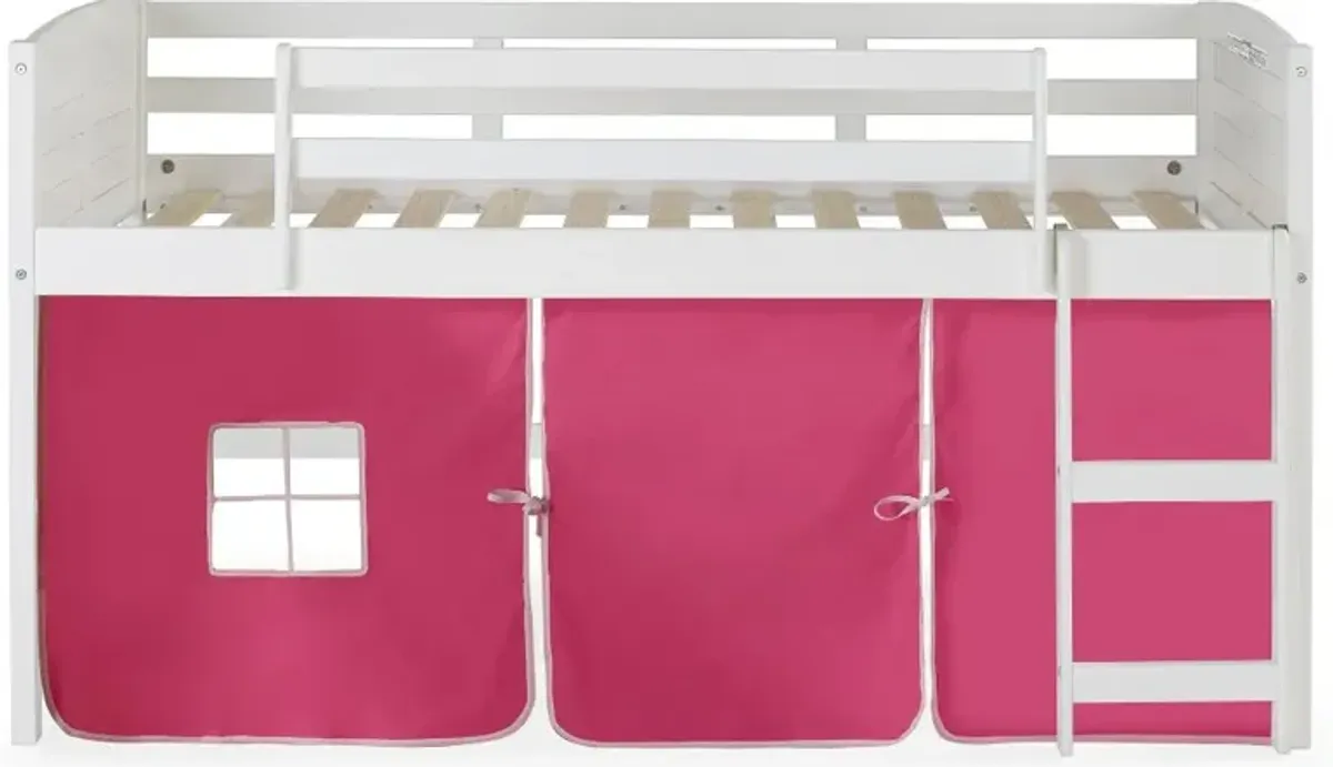 Louver White Twin Loft Bed with Pink Tent