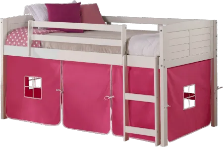 Louver White Twin Loft Bed with Pink Tent