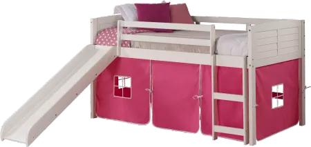 Louver White Twin Loft Bed with Pink Tent and Slide