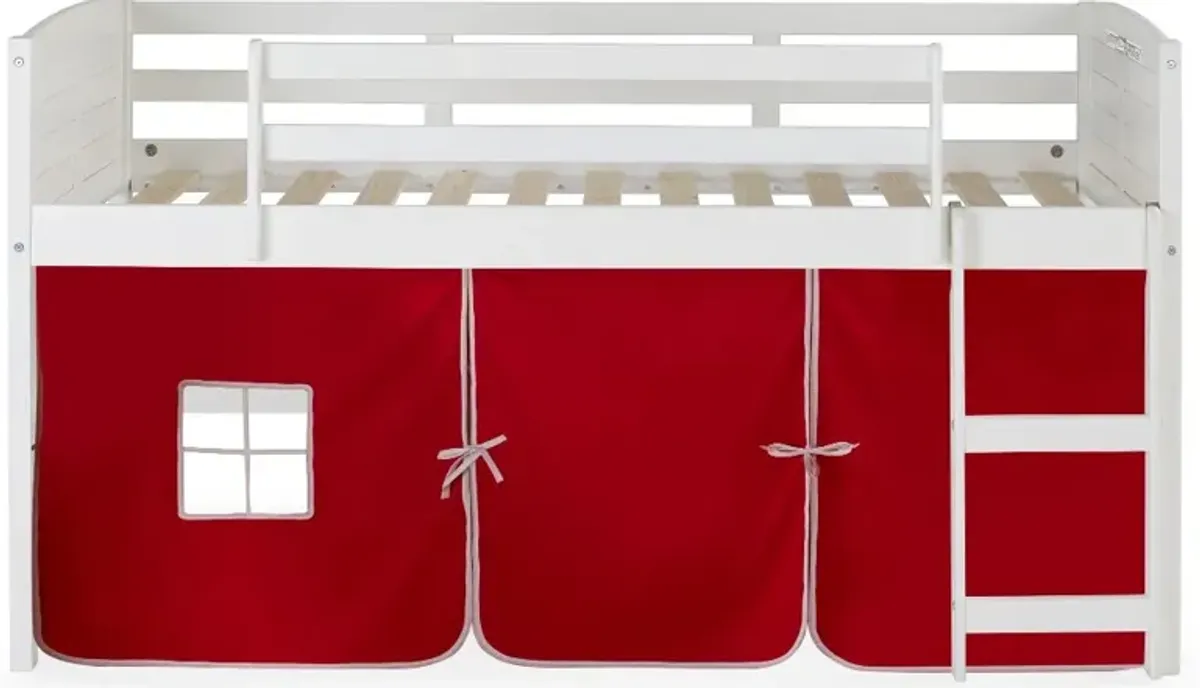 Louver White Twin Loft Bed with Red Tent