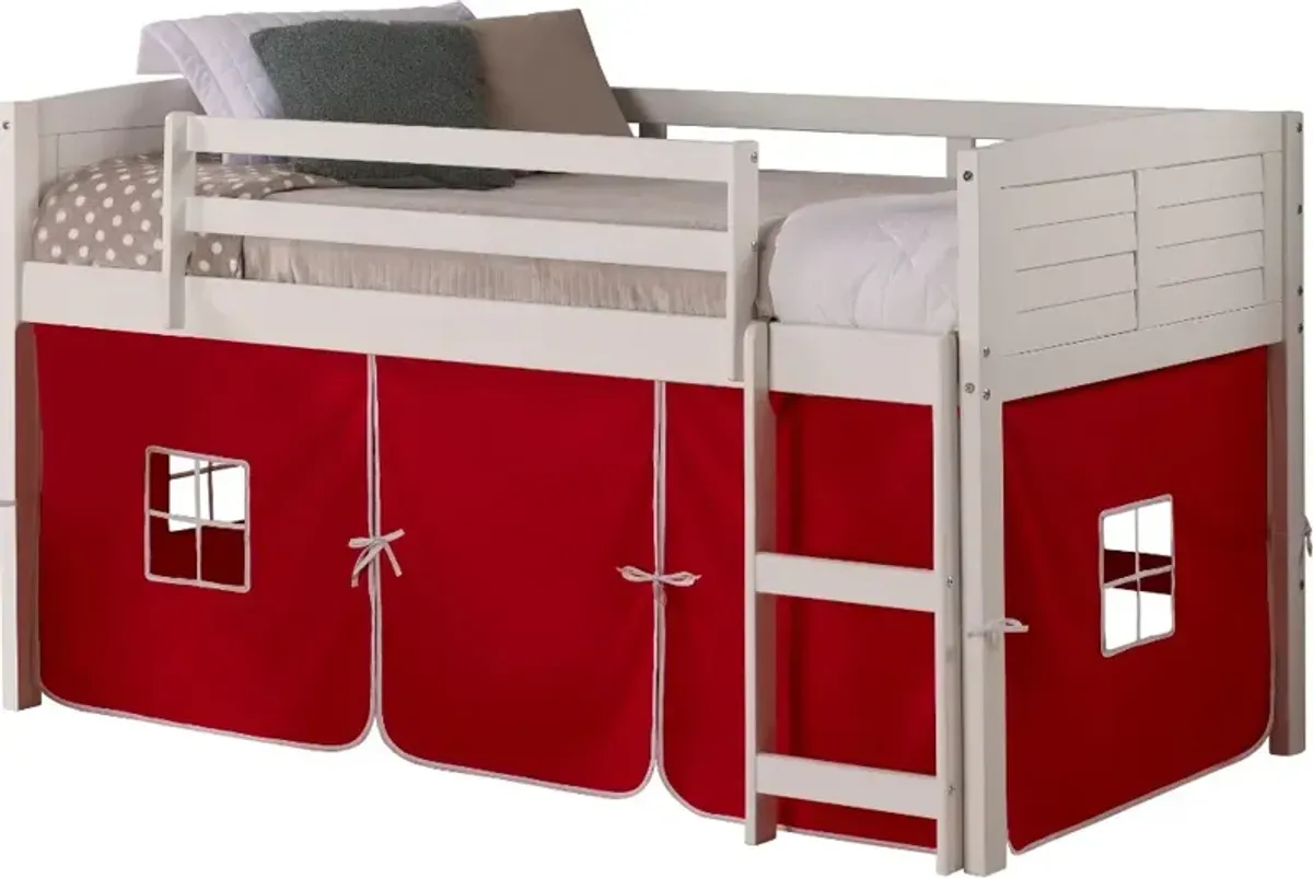 Louver White Twin Loft Bed with Red Tent