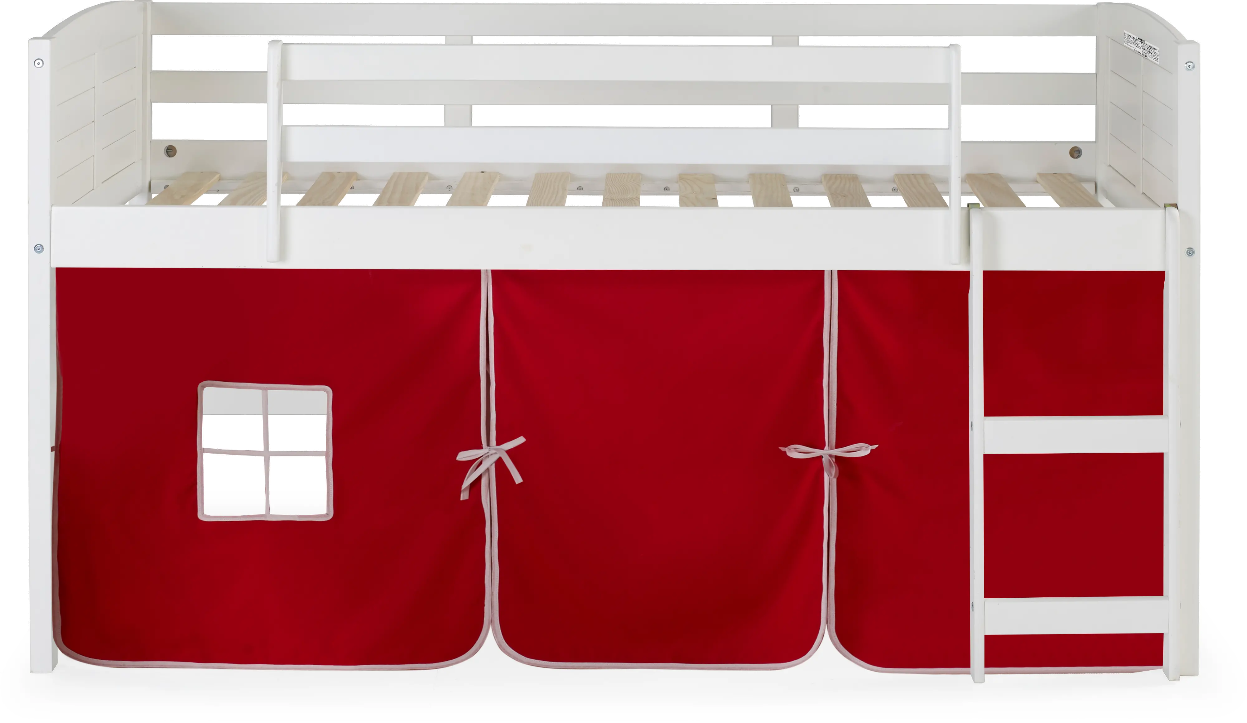 Louver White Twin Loft Bed with Red Tent