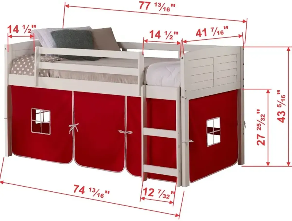 Louver White Twin Loft Bed with Red Tent