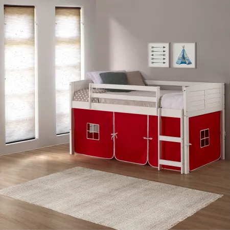 Louver White Twin Loft Bed with Red Tent