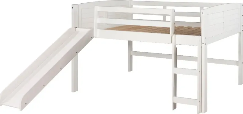 Louver White Twin Loft Bed with Slide