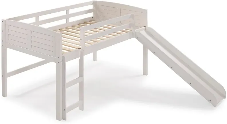 Louver White Twin Loft Bed with Slide