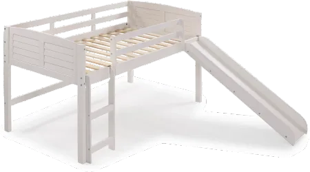 Louver White Twin Loft Bed with Slide