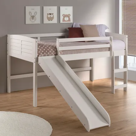 Louver White Twin Loft Bed with Slide