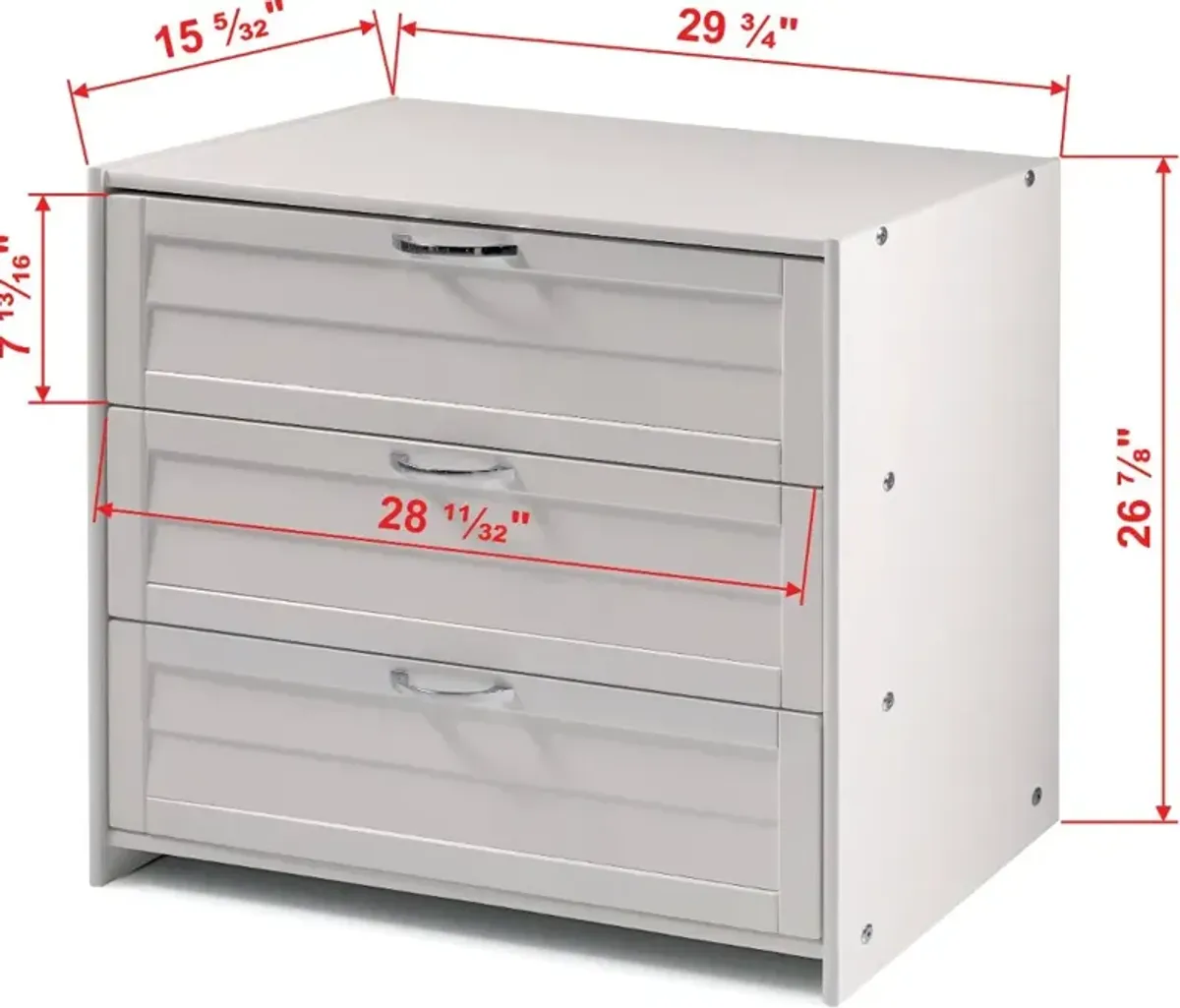 Louver White 3-Drawer Chest