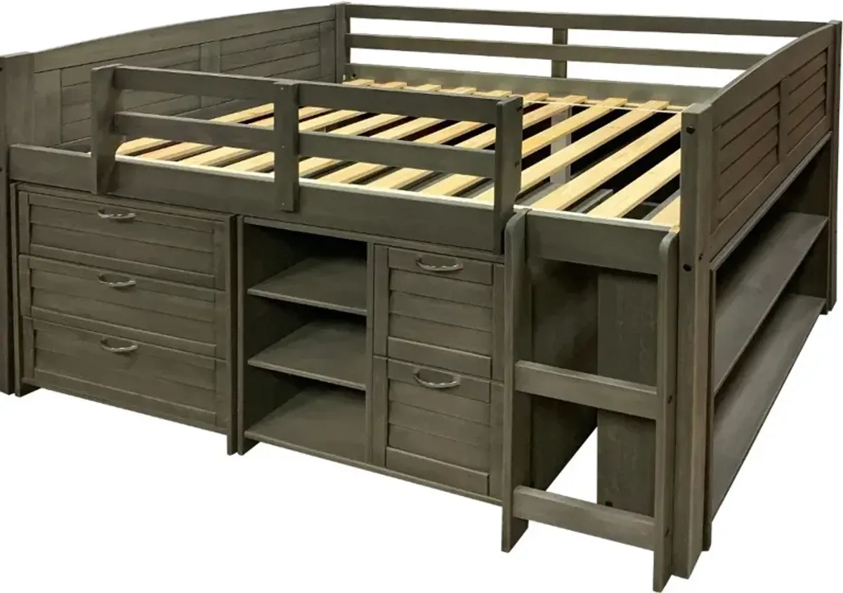 Louver Antique Gray Low Loft Bed Style A