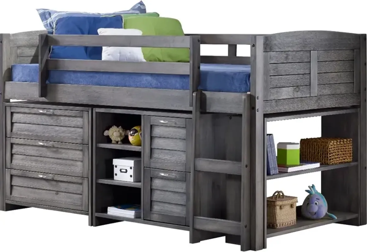 Louver Antique Gray Low Loft Bed Style A