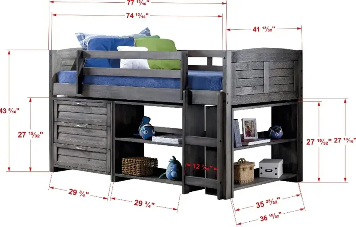 Louver Antique Gray Low Loft Bed Style A