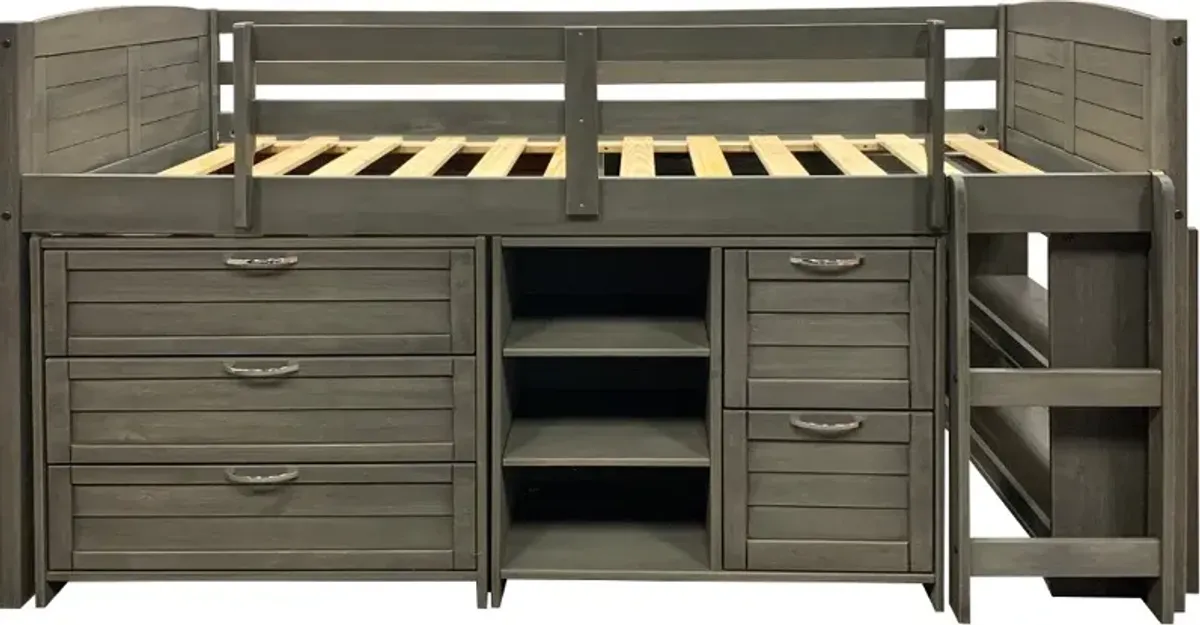 Louver Antique Gray Low Loft Bed Style A