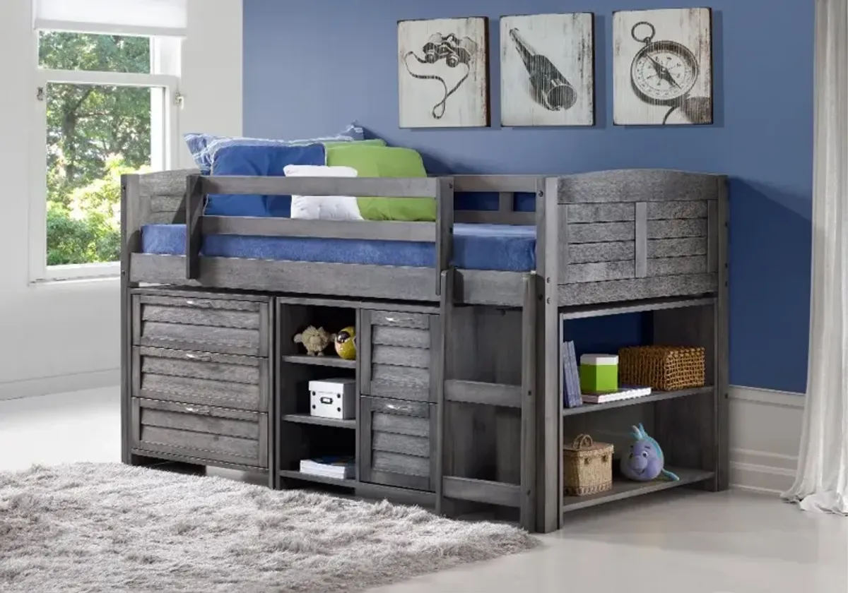 Louver Antique Gray Low Loft Bed Style A