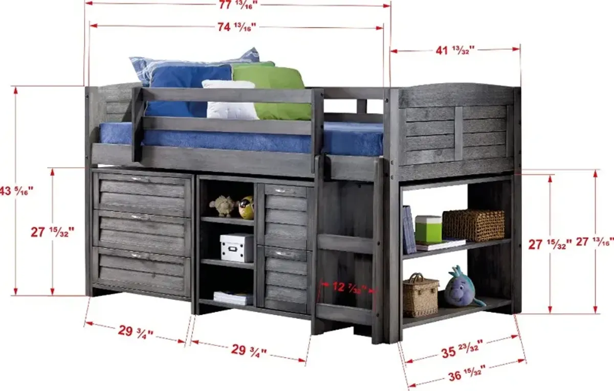 Louver Antique Gray Low Loft Bed Style B