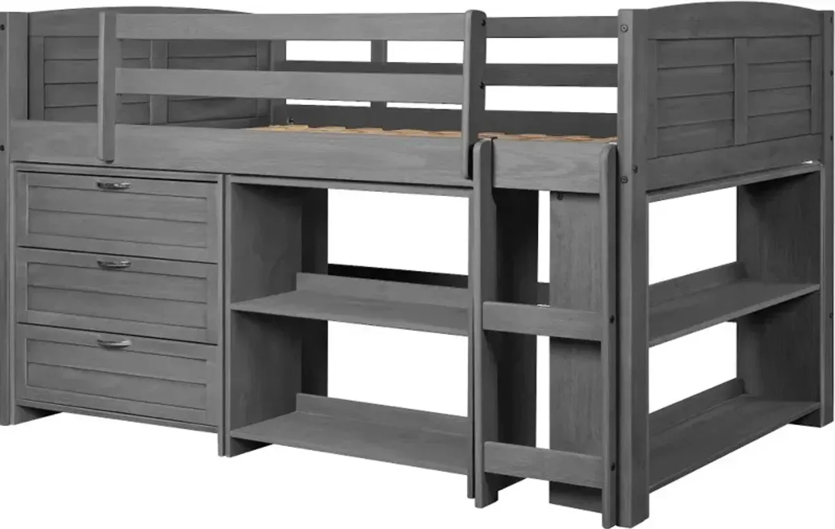 Louver Antique Gray Low Loft Bed Style B