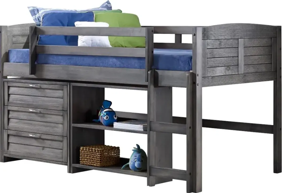 Louver Antique Gray Low Loft Bed Style C