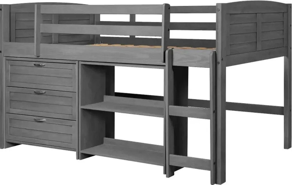 Louver Antique Gray Low Loft Bed Style C