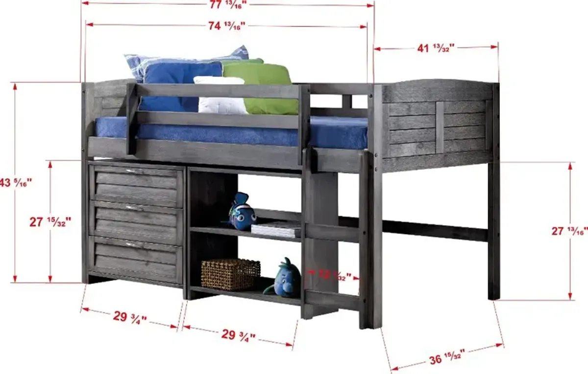 Louver Antique Gray Low Loft Bed Style C