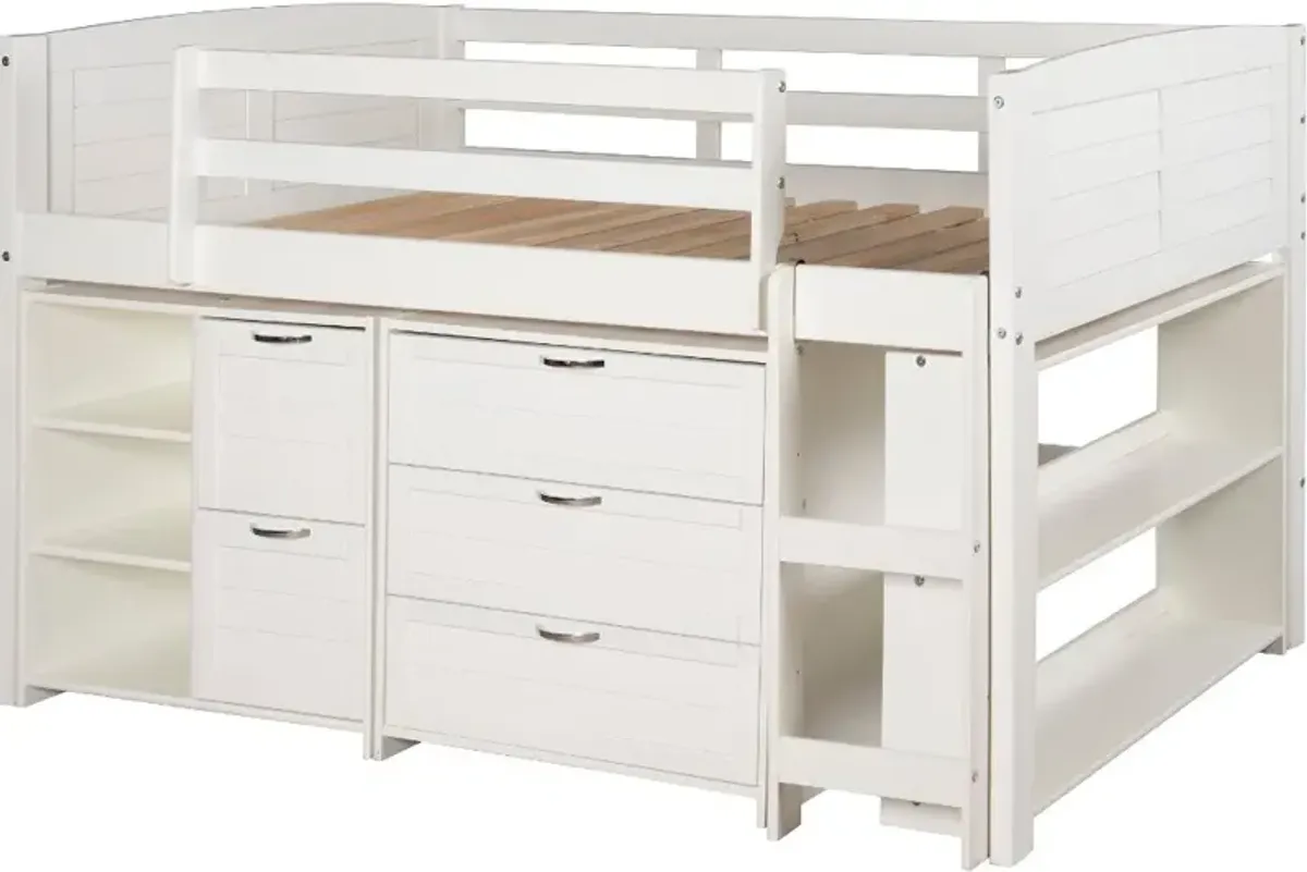 Louver White Low Loft Bed Style A