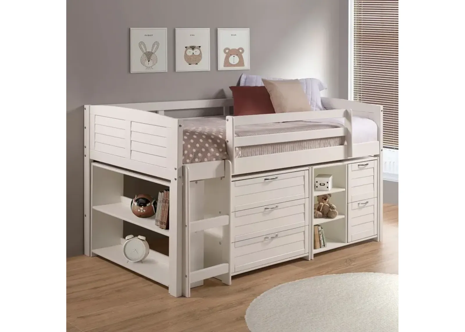 Louver White Low Loft Bed Style A