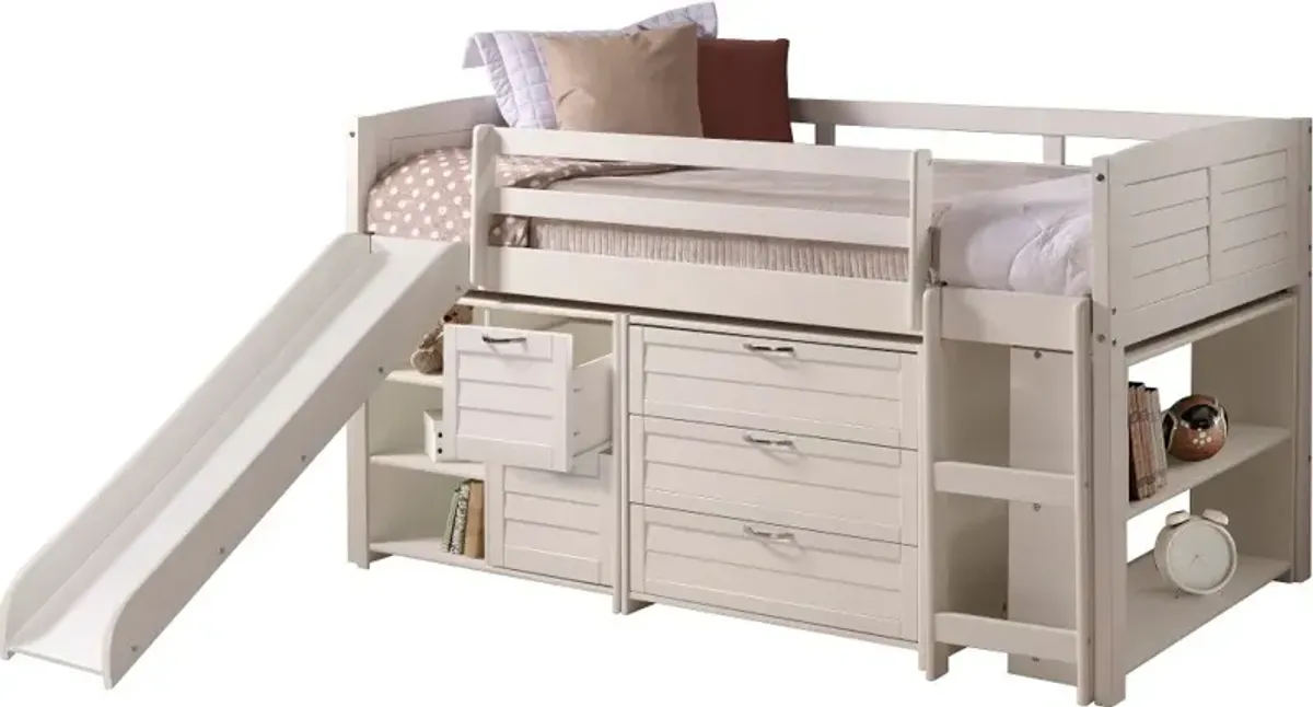 Louver White Low Loft Bed Style B