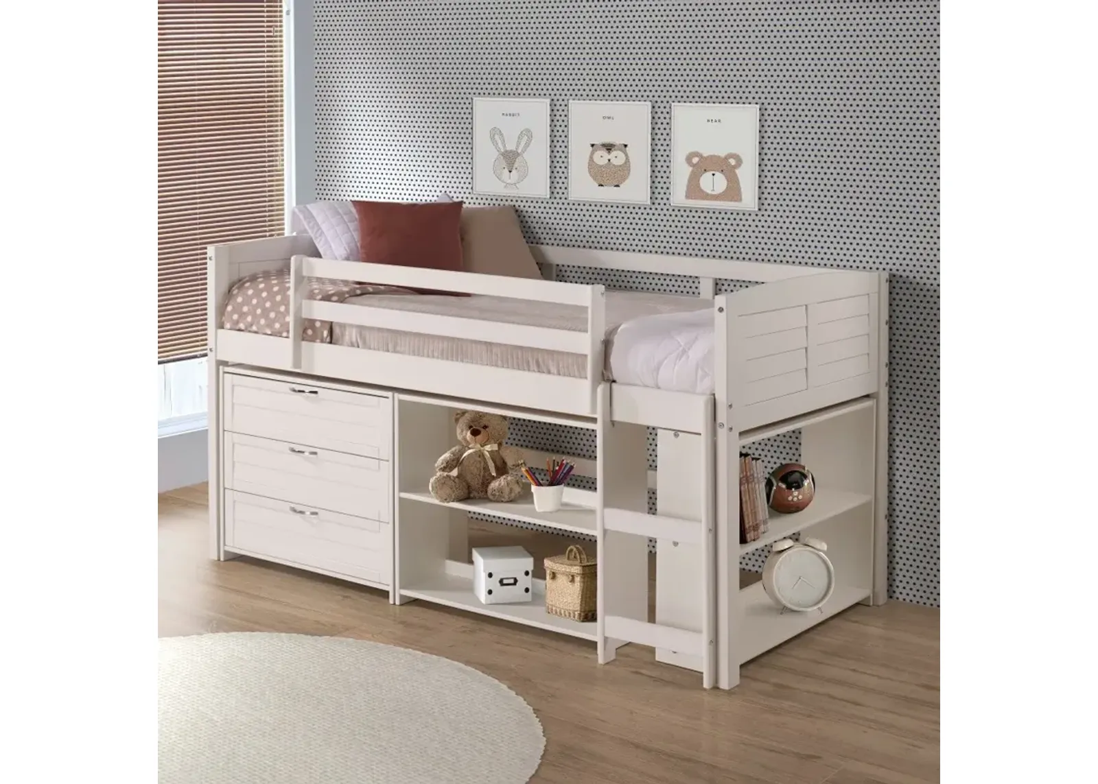 Louver White Low Loft Bed Style C