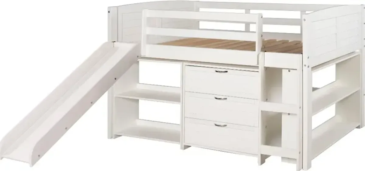 Louver White Low Loft Bed Style D