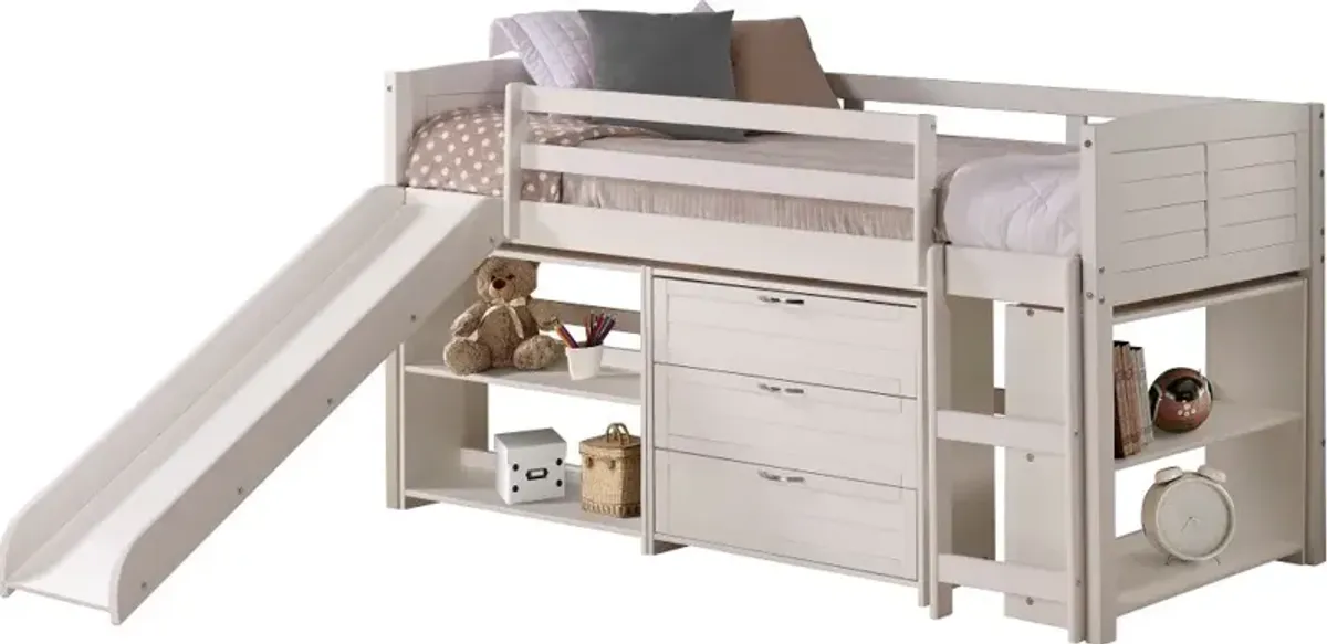 Louver White Low Loft Bed Style D