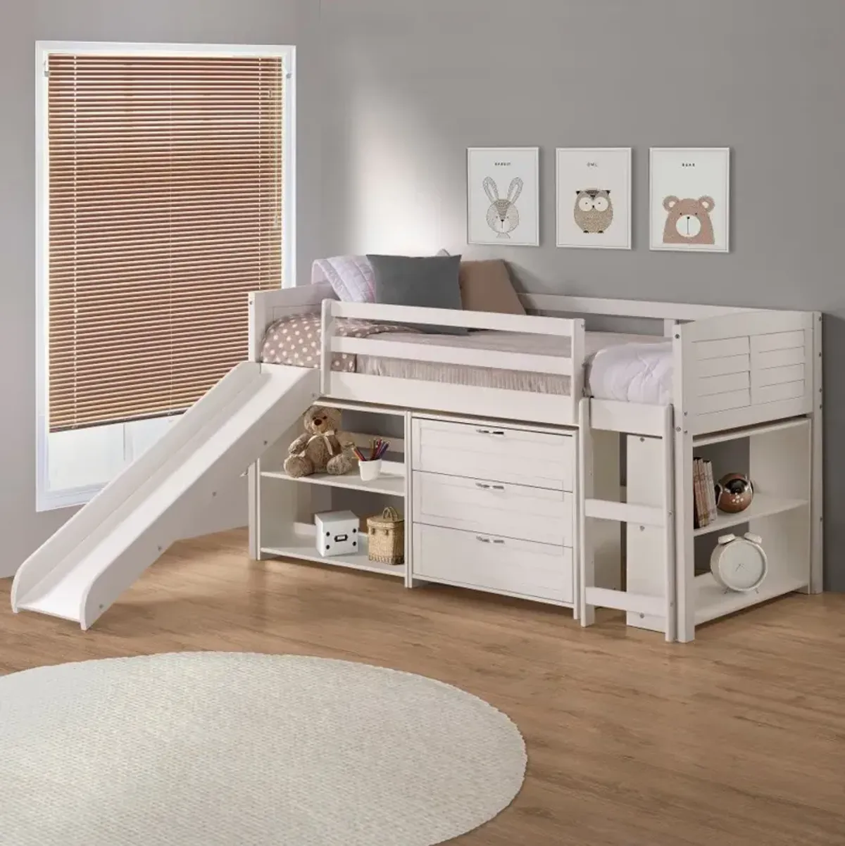 Louver White Low Loft Bed Style D