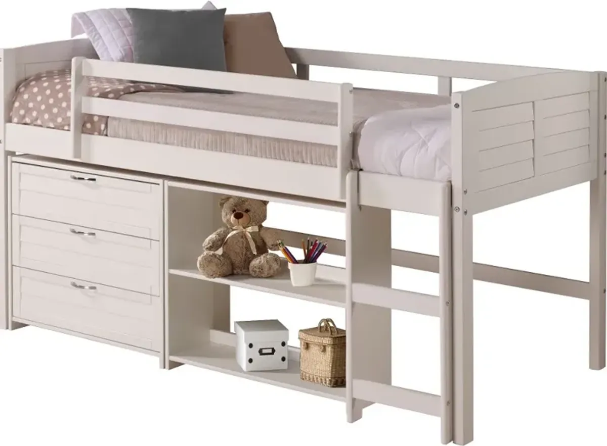 Louver White Low Loft Bed Style E