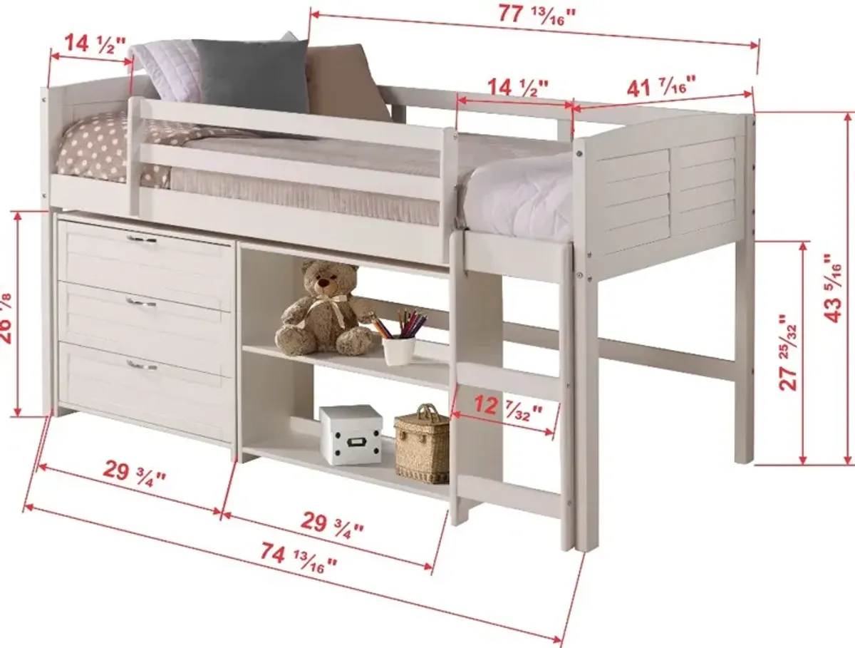 Louver White Low Loft Bed Style E