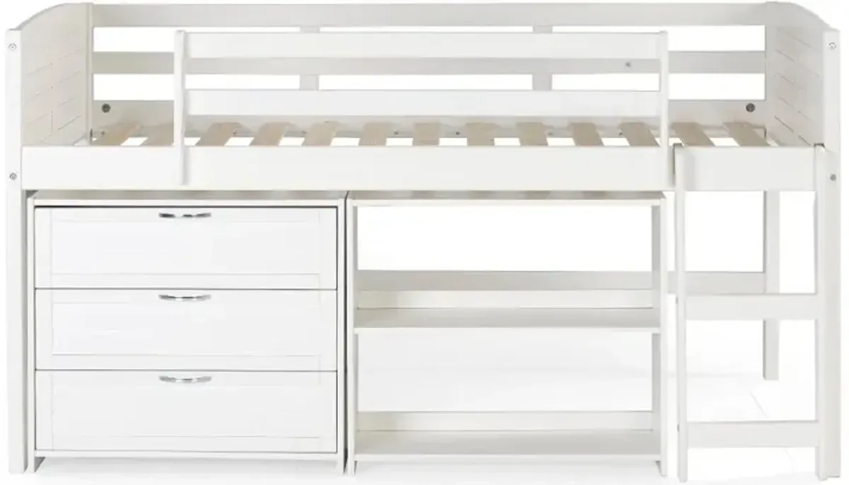 Louver White Low Loft Bed Style E