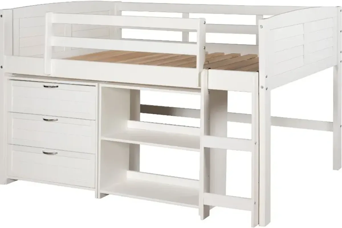 Louver White Low Loft Bed Style E