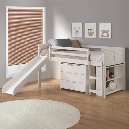 Louver White Low Loft Bed Style F