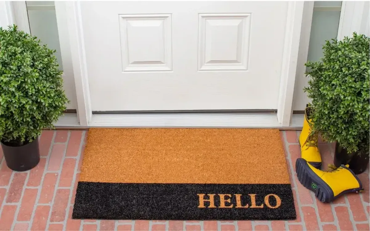 Hello Black Stripe Doormat