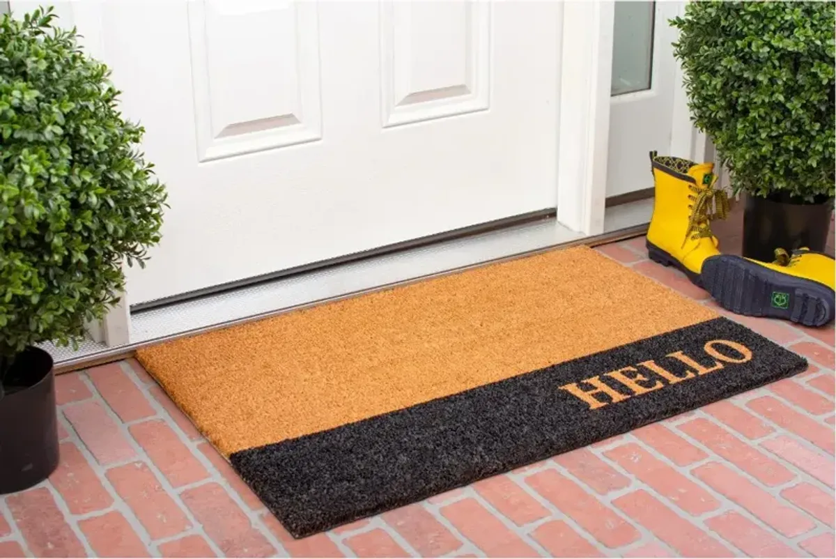 Hello Black Stripe Doormat