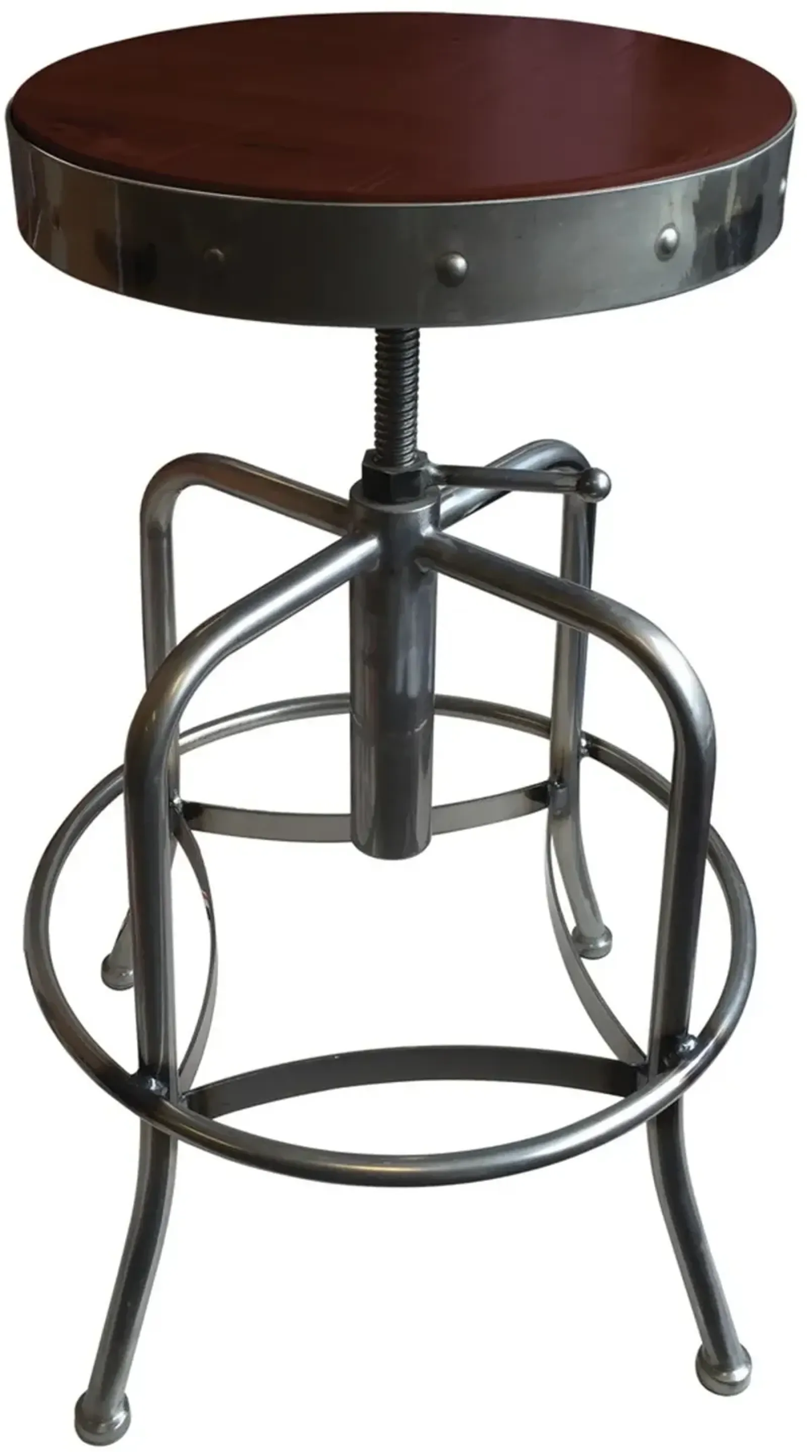 Steel Silver and Cherry Adjustable Height Stool