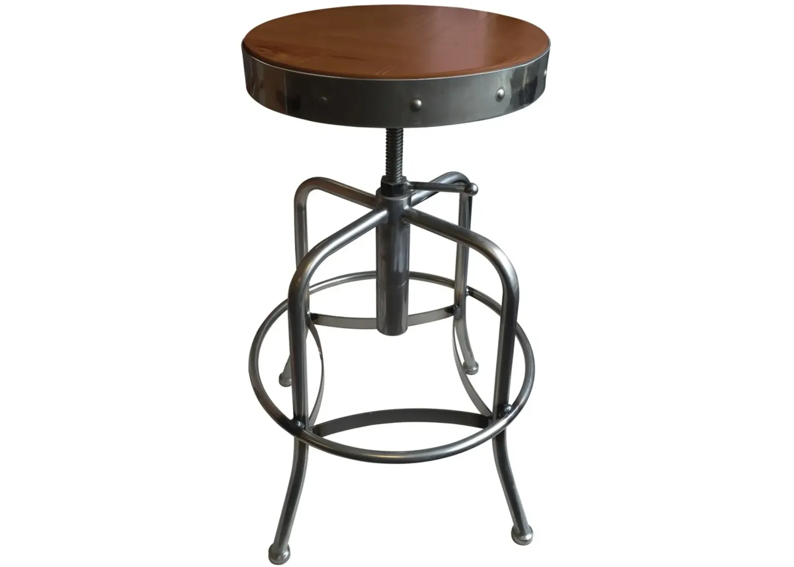 Steel Silver and Brown Adjustable Height Stool