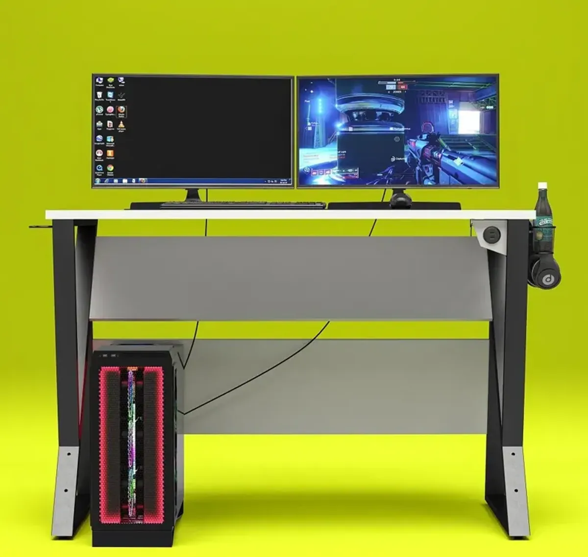 Genesis White Adjustable Gaming Desk