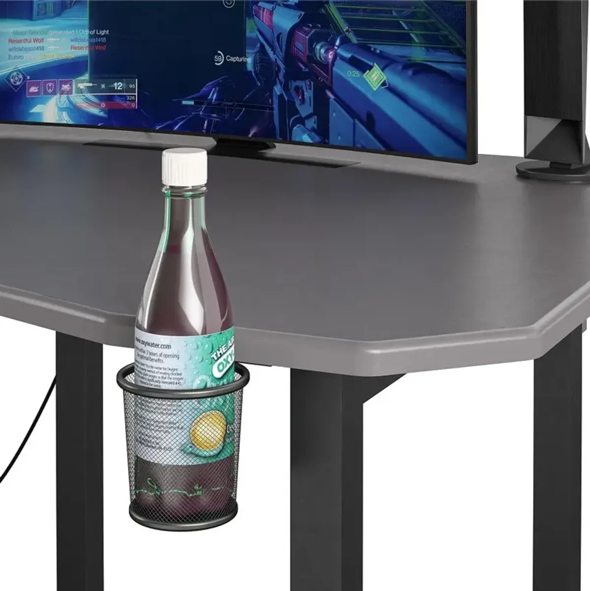 Gray Gaming Desk with CPU Stand - Quest